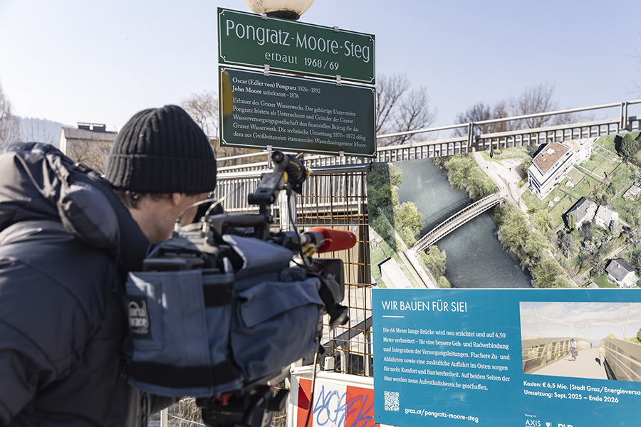 Über die nächsten Schritte beim Pongratz-Moore-Steg im Bilde. © Stadt Graz/Fischer Über die nächsten Schritte beim Pongratz-Moore-Steg im Bilde.