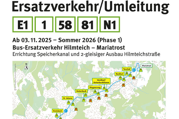 Ersatzverkehr für Linie 1 © Holding Graz Ersatzverkehr für Linie 1