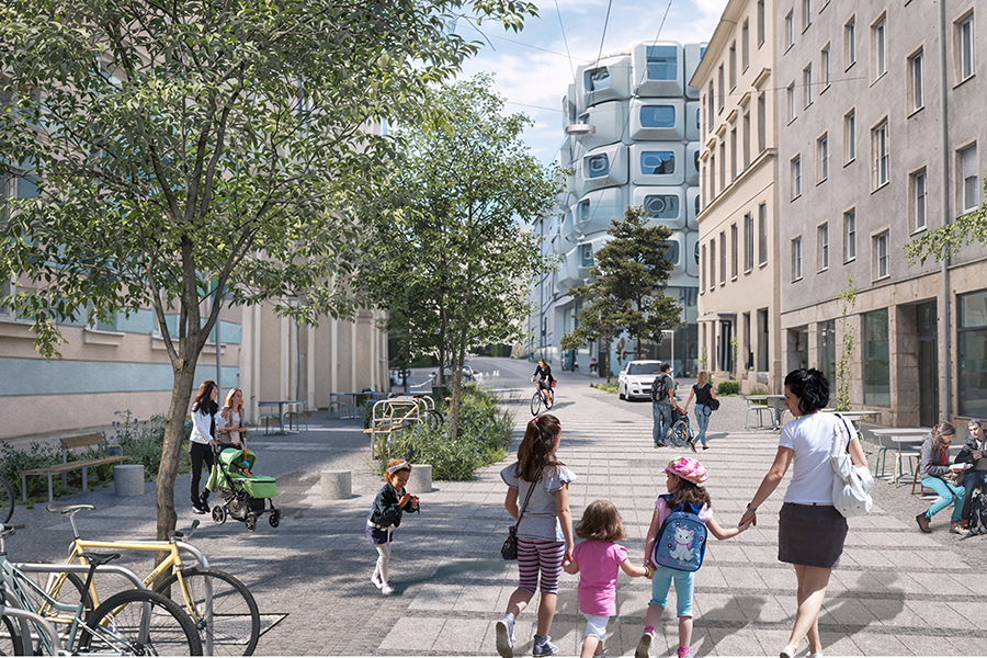 Eine Vision wächst: Der Tummelplatz nach Plänen der Architekt:innen Julia Fröhlich, Wolfgang Timmer und Martin Konrad. © Stadt Graz/contrapost Eine Vision wächst: Der Tummelplatz nach Plänen der Architekt:innen Julia Fröhlich, Wolfgang Timmer und Martin Konrad.